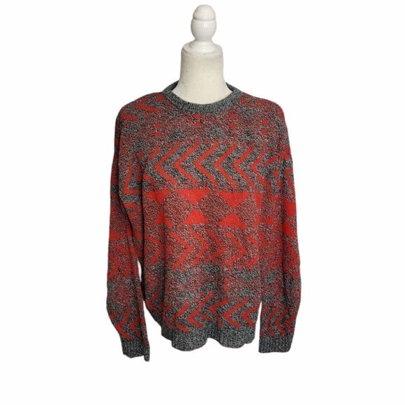 VINTAGE‎ 90s oversized sweater red printed grandpa unisex M - Picture 1 of 6